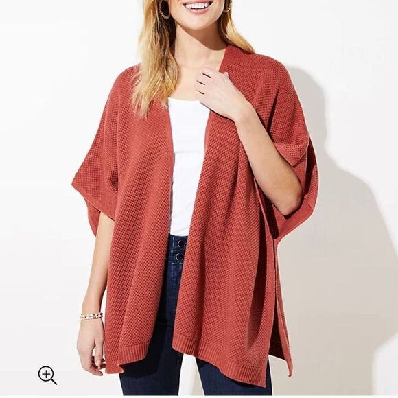 NEW‎ LOFT Waffle Stitch knit Wrap duster Size M/L boho boxy lagenlook brick - Picture 1 of 7